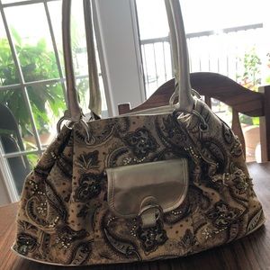 Paisley Neutral beaded handbag